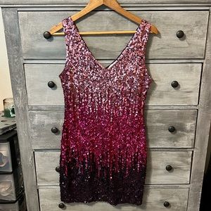 Ombré sequin pink to purple party dress